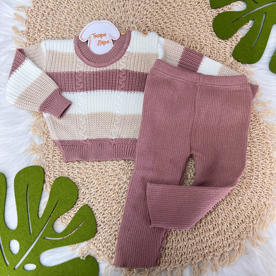Conjunto Casaco de Linha e Calça Canelada - Rose